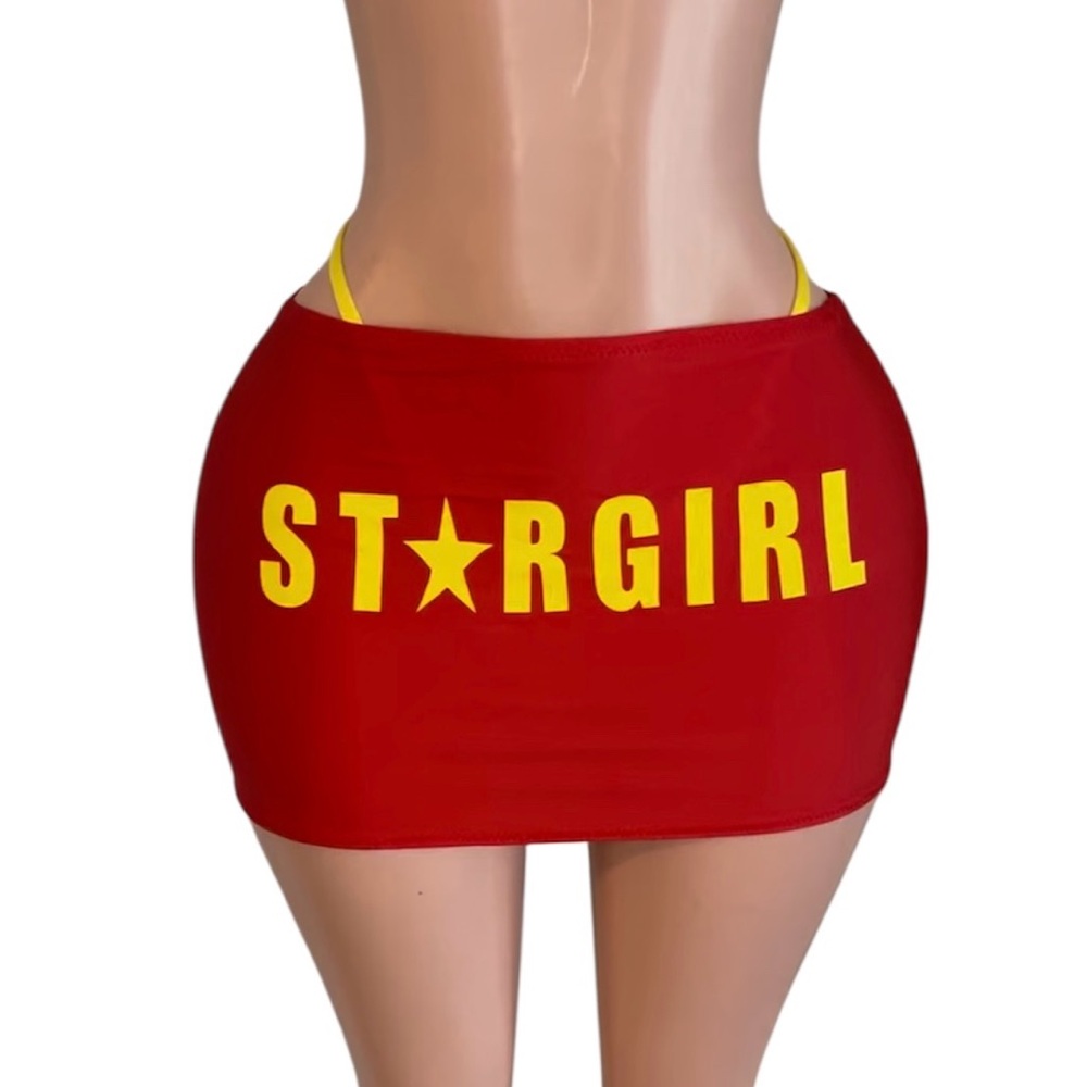 Red Mini Skirt with Yellow 'STARGIRL' Print